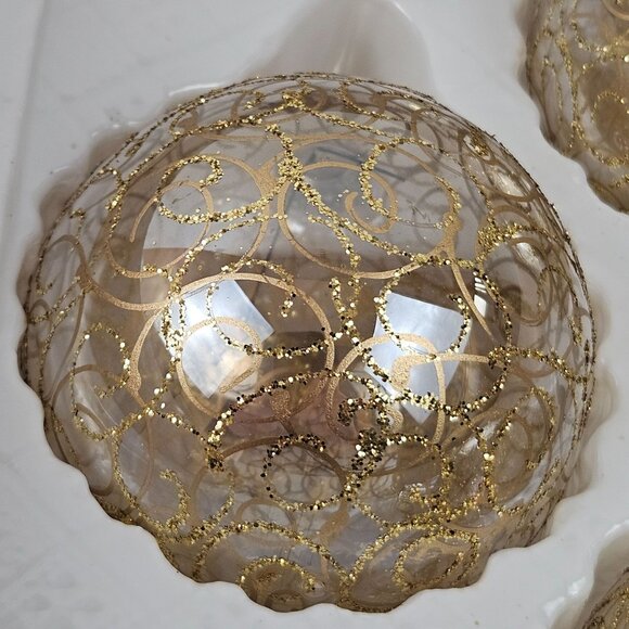 Commodore Holiday Memories 3 Glass Christmas Ornaments Gold Filigree Romania - Picture 4 of 10